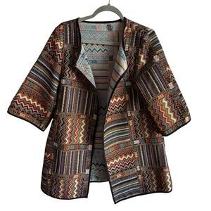 VTG Bella Women Made in Italy Woven Tapestry Jacket L Art to Wear Boho Patterned